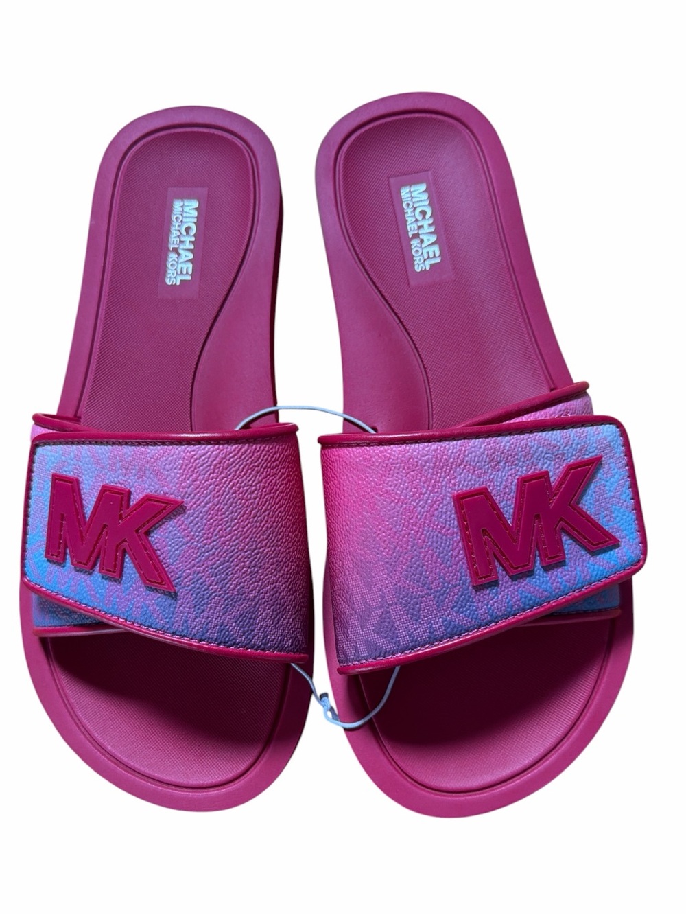 Michael Kors Logo Slide Sandals Flip Flops Ombre Dark Raspberry Pink Blue Size 8